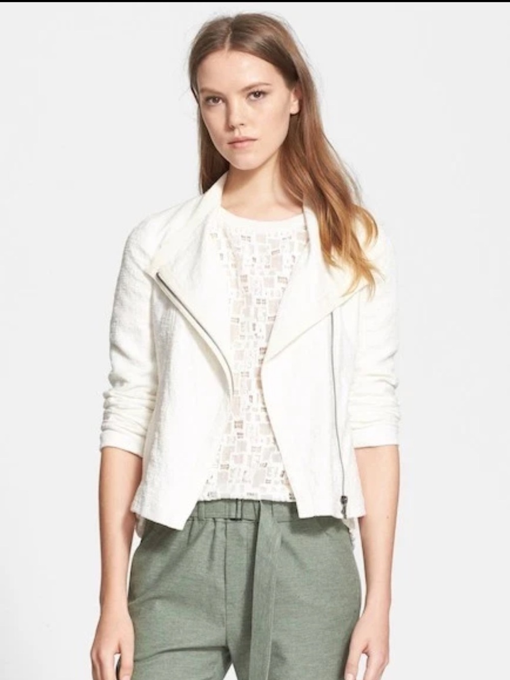 Vince White Textured Asymmetrical Zip Jacket XXS